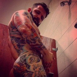 tankjoey:  Last one for this #sexysaturday 😈💦💦💦 #tankjoey #tankmode #inkedmuscle #cheeky