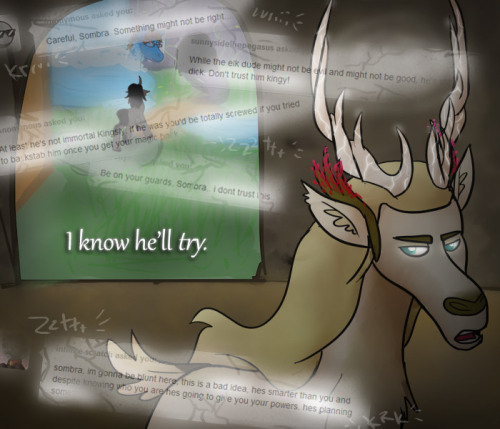 ask-king-sombra:  Air quotes are an ancient tool used only by the most wise, mysterious and sarcastic.  …oh damn. I really liked these elk characters at first but I’m really starting to get uncomfortable with their leader. >: