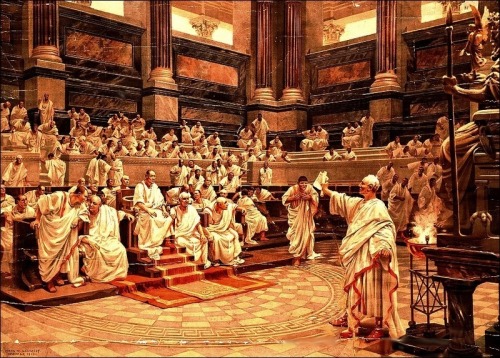ciceros-silence: clodiuspulcher: Cicero delivering his first oration against Catiline in the senate: