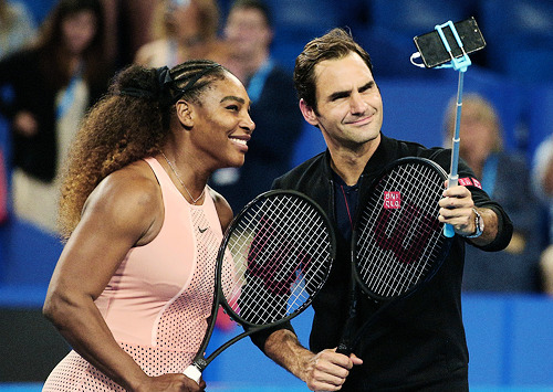 Serena Williams And Roger Federer After Their Mixed Doubles Match During Day Four Of The 2019 Hopman