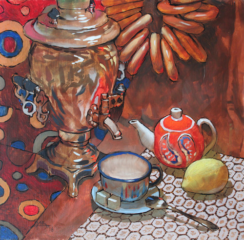 Still life with two lumps of sugar. 2016, oil on masonite, 39,5х40,5 сmStill life with six glass ves