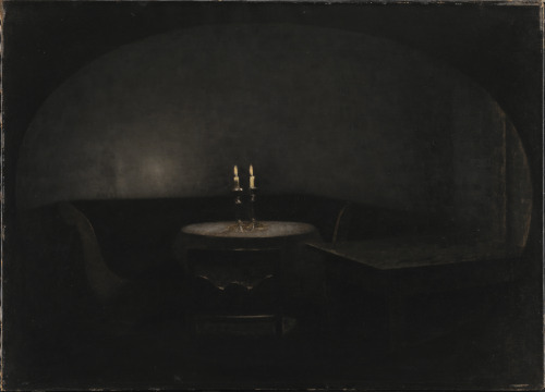thunderstruck9:Vilhelm Hammershøi (Danish, 1864-1916), Interior. Artificial Light, 1909. Oil 