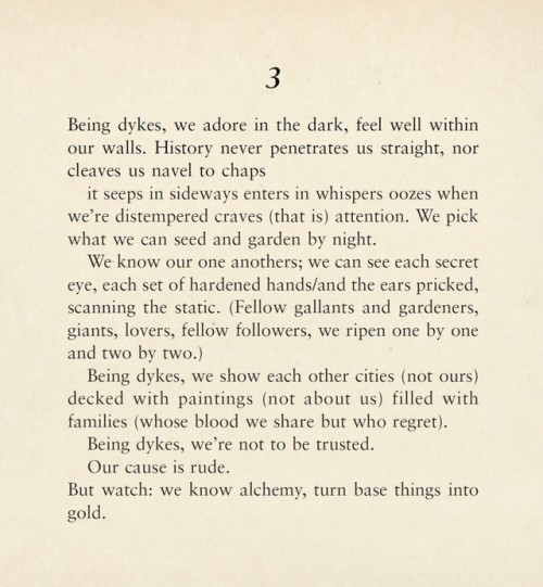 “Being dykes, we adore in the dark …” by Gillian Hanscombe, from Sybil: The Gilde of Her Tong