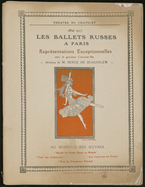 typographie:Contains list of season’s repertory; drawings by Léon Bakst and Pablo Picas