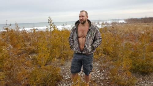 Walking on icy shores of Lake Michigan