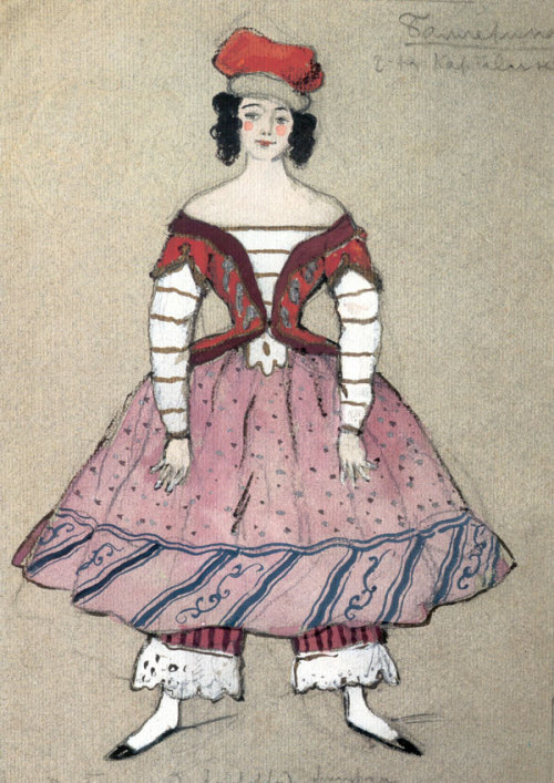 alexandre-benois: Ballerina. Costume design for Tamara Karsavina, 1911, Alexandre BenoisMedium: grap