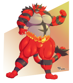 jasperburrdog:    I blame all you wonderful artists who continuously draw this hunk of a fuzzball! Now I’m part of the Beltigre/Incineroar craze! XDIncineroar/Gaogaen © Pokemon Company/Game Freak/Creature Inc.  