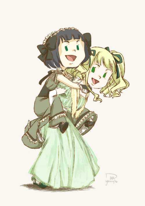 mkrondilla:A fanart of these two adorable girls, Elizabeth Midford carrying Sieglinde Sullivan fro