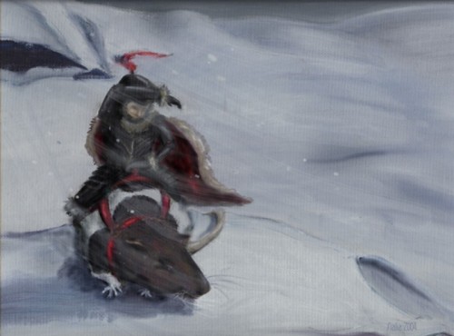 Rat Rider in Snow #rat#rat rider#snow#winter#blizzard#rpg#D&D #dungeons & dragons #art #artists on tumblr #paiting#sketch#doodle#rats#snowy