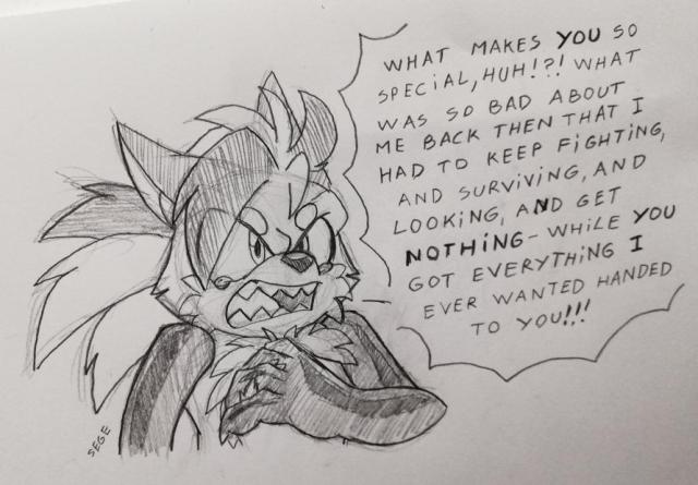I thought too long on what would happen if mainverse Sharp met Solin;-Mainverse Sharp thats still working for Eggman would be livid. But also be unusually open about WHY hes upset, since this is a version of himself hes facing and he knows he cant hide from him-Mainverse Sharp thats with the resistance would still have similar ‘why wasnt i good enough’ feelings, but hes just sad and quiet instead of lashing outSolin would be very upset to be faced with the first Sharp, because he just becomes all too aware thats who he wouldve turned into if V hadnt taken him in- which he knows was just pure luck #My arts#Sonic OC#Sonic stuffs#FCs#Sharp#Solin