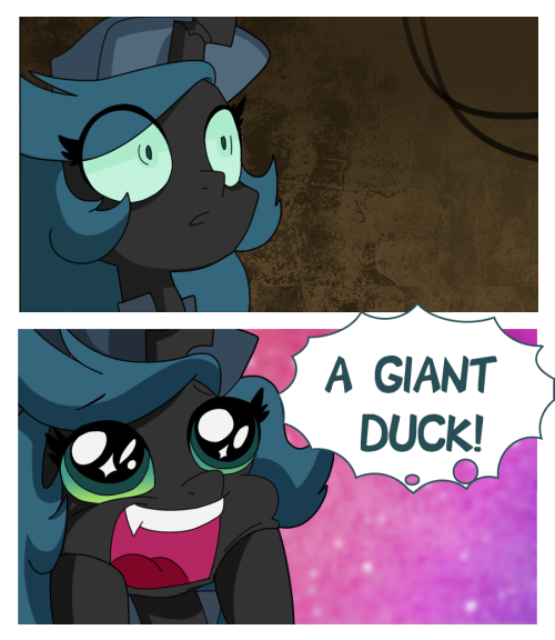 ask-teen-chrysalis:  You won’t belive how long it takes to make these. Anyway - long promised collab  - this one with King Sombra from http://ask-king-sombra.tumblr.com/ PS : I do realise it’s chicken not duck, but it looks like duck in first game