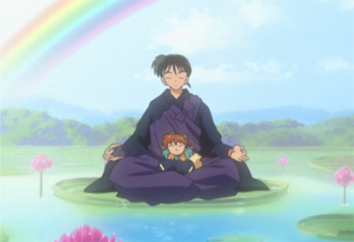 inuyasha-universe:jadedownthedrain:Shippo and The gang Everyone has such calm colours in the backgro