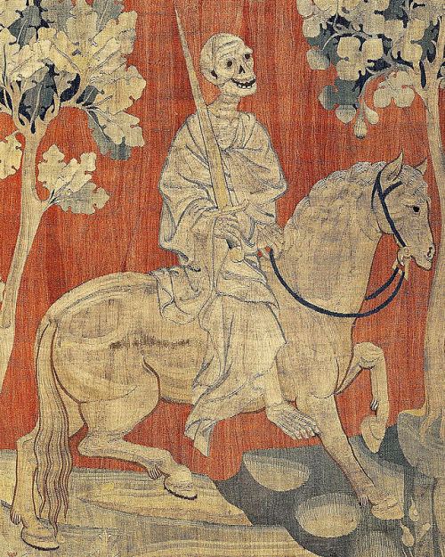 paysagemauvais:Death, detail from the Apocalypse Tapestry - Jean Bondol and Nicholas 