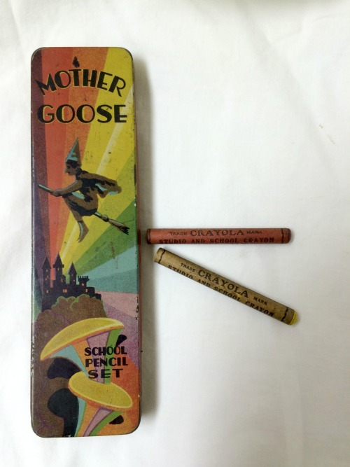 rosscountyhistoricalsociety:     Mother Goose pencil box, c. 1940. It’s tin with a h