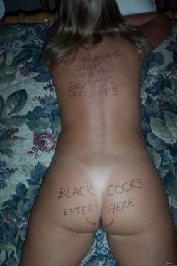 slutwife4hung:  If you’re just starting out sharing your wife, you may need to resort to pics like this to show prospective bulls that she is serious about being a slut. We’ve learned that bulls encounter lots of “fake” couples where the husband