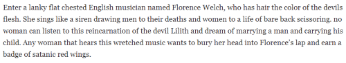 sapphicmoonlight:I am yelling I landed on a Christian article about Florence & The Machine 