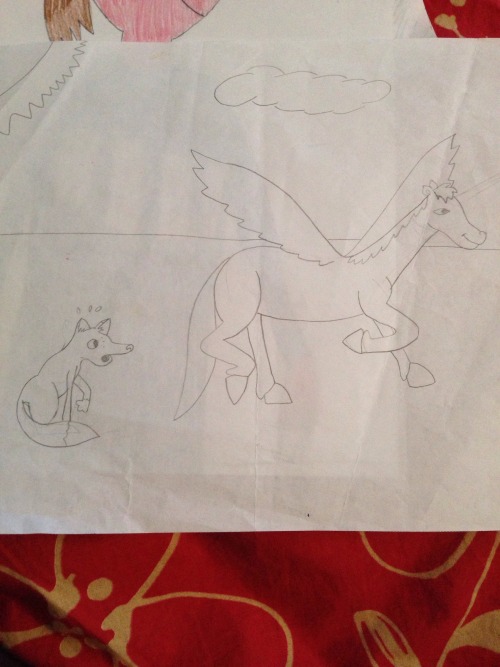 old elementary school drawings aka:1) me on my way to kill a man 2) fox dazzled by pegasus 3) variou