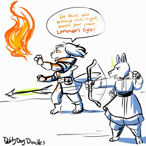 Dungeons and Dog Doodles 04/07;0 Our Cleric and Archer lending some support fire for the melee fight