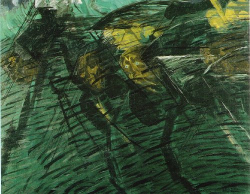 Umberto Boccioni&rsquo;s tryptich is entitled &ldquo;States of mind: those who go, farewells