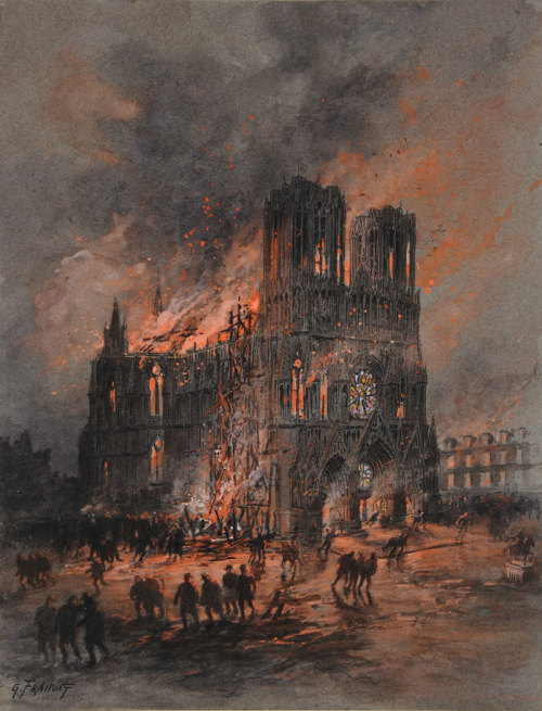 Gustave Fraipont - The Burning of the Cathedral of Reims (c. 1914).