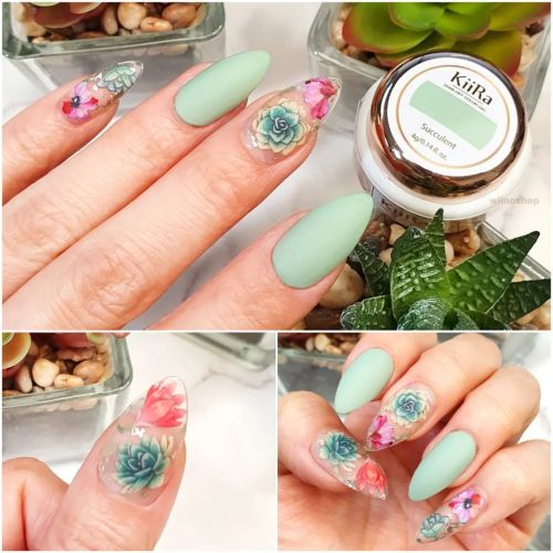 Succulent nails #suculentas #springnails #greennails #mattenails #gelnails #nails2inspire #wiinoshop