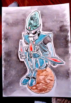 cptbeeart:  Inktober Twist Day 8 - Favorite Video Game Villain [Dr. Nefarious from Ratchet and Clank][Tools: Watercolor Pencils, Ink Pen &amp; Acrylic] So this was my first time using an ink pen. It didn’t come out too bad, but I’m so used to resting