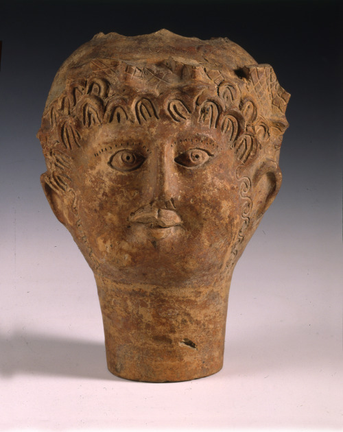 Romano-British vase in the shape of a man’s head, perhaps representing the Roman Emperor Caracalla (