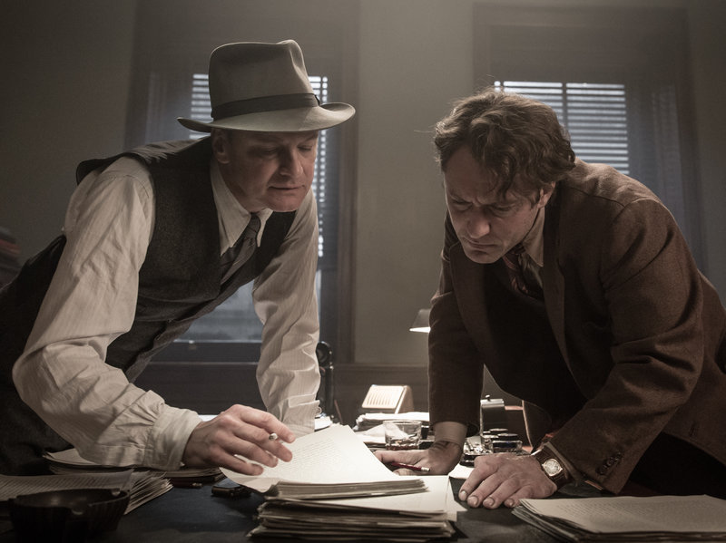 Image: Max Perkins (Colin Firth) and Thomas Wolfe (Jude Law) lean over the novelist’s unwieldy manuscript. (Marc Brenner/Roadside Attractions)
Screenwriter John Logan has worked on some big films. From Skyfall to Gladiator, Logan has learned well how...