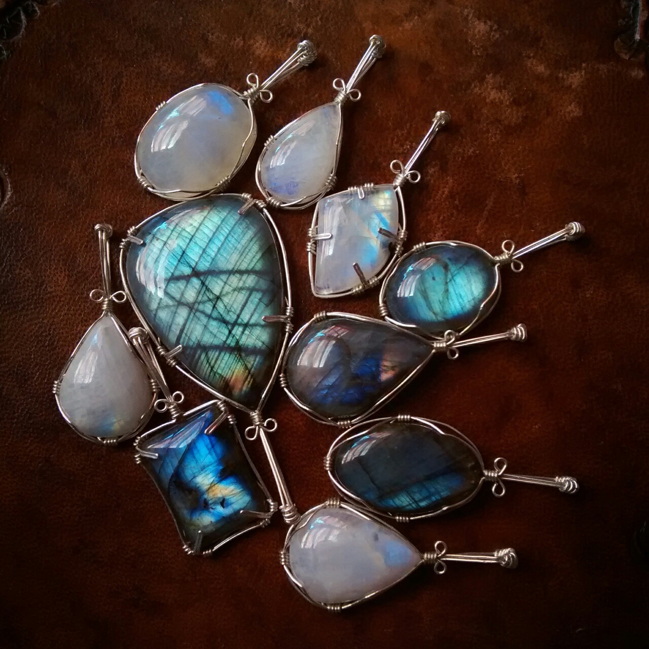 90377 Labradorite And Rainbow Moonstone Pendants For Sale Soon At