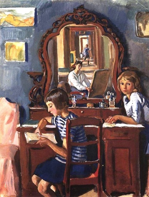 nataliakoptseva:Zinaida Serebryakova: Tata and Katya near the mirror