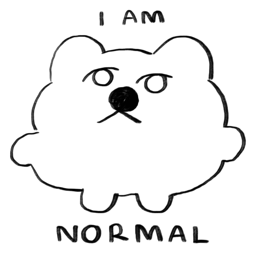 A simple drawing of a bear, looking directly at the viewer. Text reads: "I am normal".