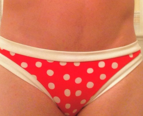 pantythongmen:  sohard69red:  So cute, my new polkadot bikini ❤️👙  I want to see more of him in his bikinis!  Well, it IS summer here. Get ready for the bikini onslaught! 👙