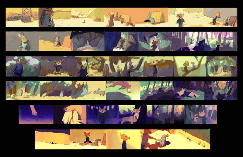 more explorations from this year’s film, character/prop design as well as a color script. 