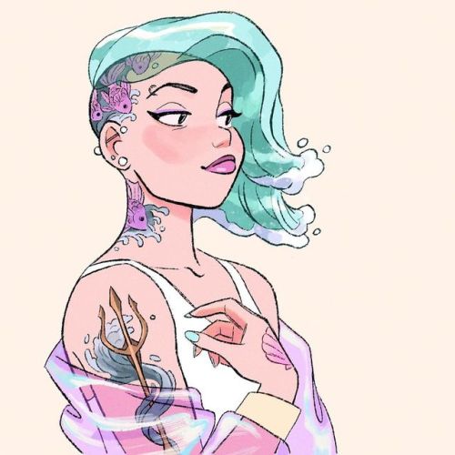 companionsofusall: sunmeejoh: Went a little edgier with this one . . . . #water #hair #wavyhair #tat