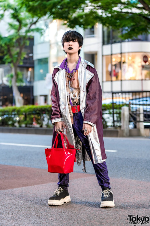 Japanese students Taira, Sei, TKM Freedom, Sou, and Kiku on the street in Harajuku wearing a mix of 