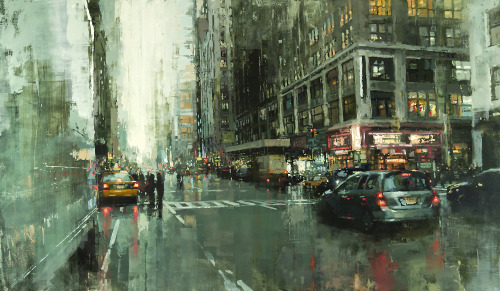 culturenlifestyle:Urban Cityscapes Blanketed In Light And Darkness As Oil Paintings Artist Jeremy Ma