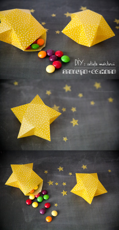 truebluemeandyou:DIY Paper Folded Candy Star Box The tutorial is in Romanian and I translated it wit