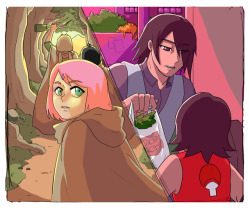 zixinyu: SasuSaku Month 13th: In another world. In another world, the battle left a plague around the world due to imbalance of one’s internal chakra and nature’s chakra (something like FFVII’s geostigma) and Sakura has to travel around the globe