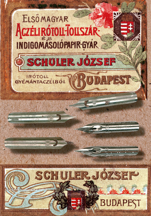 Joseph Schuler, advertising for stainless steel pen nibs, 1910. Budapest, Hungary. Via Wiki