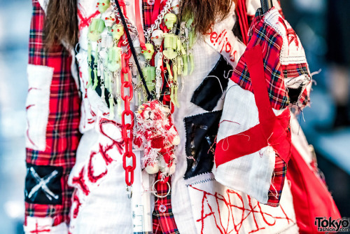 Japanese designer Yukachin on the street in Harajuku wearing a handmade punk and gothic inspired sty