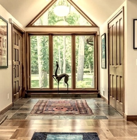 Transitional Entry - FoyerInspiration For A Mid-sized Transitional Slate Floor And Gray Floor Entryway