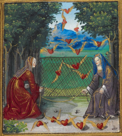 demonagerie:British Library, Stowe MS 955, f. 13r (‘Two women attempting to catch flying hear