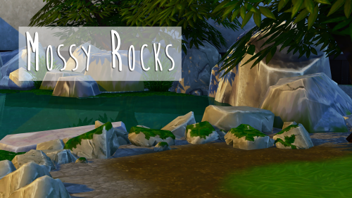 A set of Mossy Rocks - by teanmoonBase game recolor to add some mossFive meshesTwo swatches eachPlea