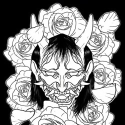 theryancardinal:  #hanya  #tattoo  #art #rose #roses #outlines #oni #Demon #japanese #lineart
