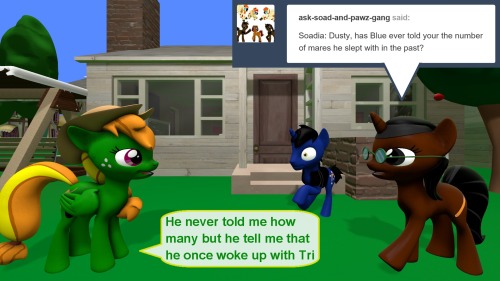 ask-the-out-buck-pony:(True Blue) Come on Dusty I expect a hoof lick from Jazz how old are you again?(Dusty Notes) Bluey growing old is mandatory growing up is optional Asked by ask-soad-and-pawz-gangX3!