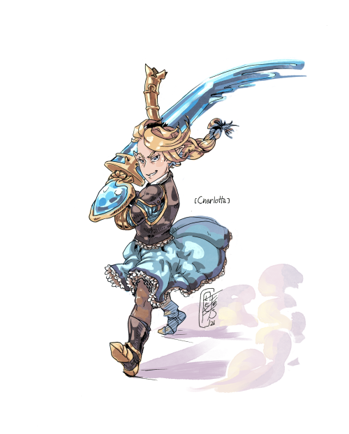 A re-work of Charlotta, from #granbluefantasy, with concept sketches&hellip; with Anre. Tried to go 