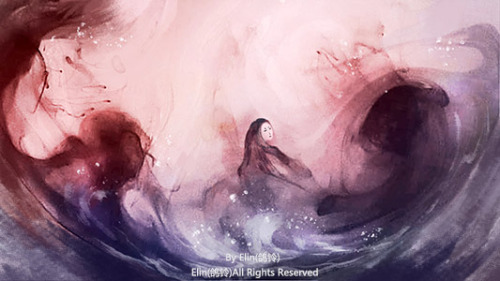 elin-illustration: The echoes of the sea, original watercolor art by Elin(鸽铃).
