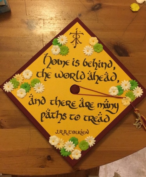 marmarbaxter: I decorated my graduation cap. Inspired by J.R.R. Tolkien with a quote from The Hobbit