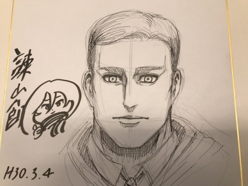 snknews: News: New Illustration of Erwin by Isayama Hajime The staff at NHK Radio Oita conducted a telephone interview with Isayama Hajime’s parents earlier this month. Afterwards, they shared the above gift sketch of Erwin by Isayama on the staff blog!