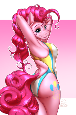 mykecandraw:  Sport Swimsuit Pinkie Pie   Fifth in this series, at long last! It’s true that I prefer to draw athletic figures, but I just had to give pink pony a silhouette that is, for lack of better words, healthily plumpy, matching both her mane